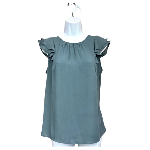 Sz Small Loft Sleeveless Ruffle Shoulder Blouse - Picture 2 of 6